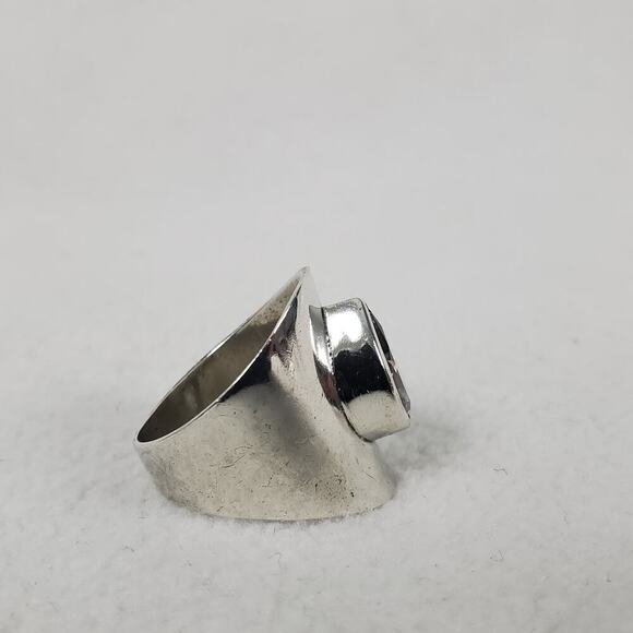 Estate Vintage Wide Sterling Silver Teardrop Sparkly Quartz Crystal Size 8 Ring - Picture 6 of 12